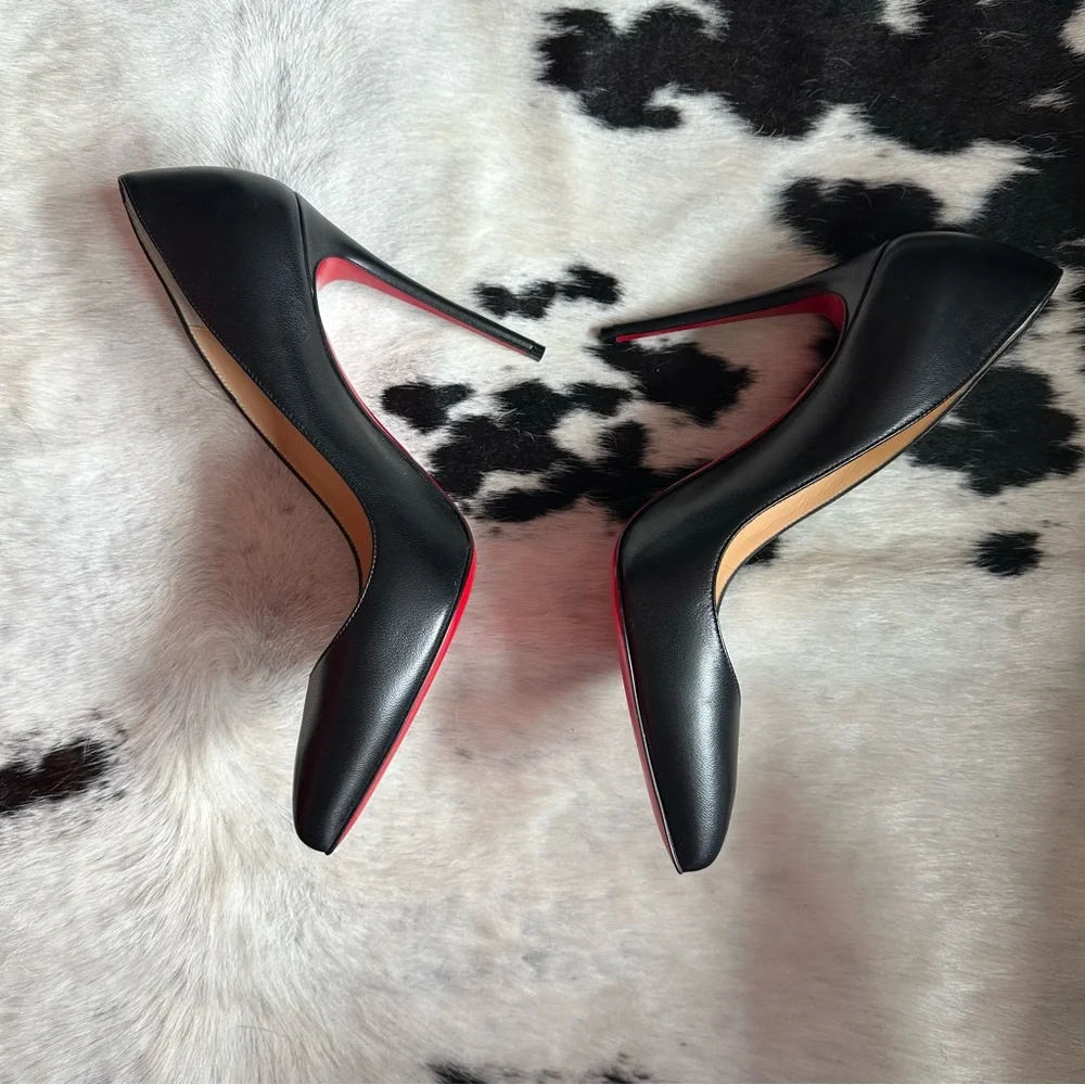Christian Louboutin Black Leather Pigalle Follies 100mm Heels 39 - Picture 3 of 10